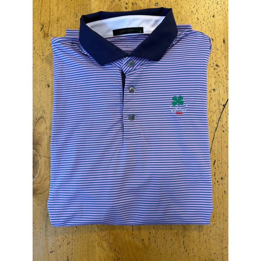 Morris Country Club • Greyson Polo Size L Mens Purple Striped Golf Shirt